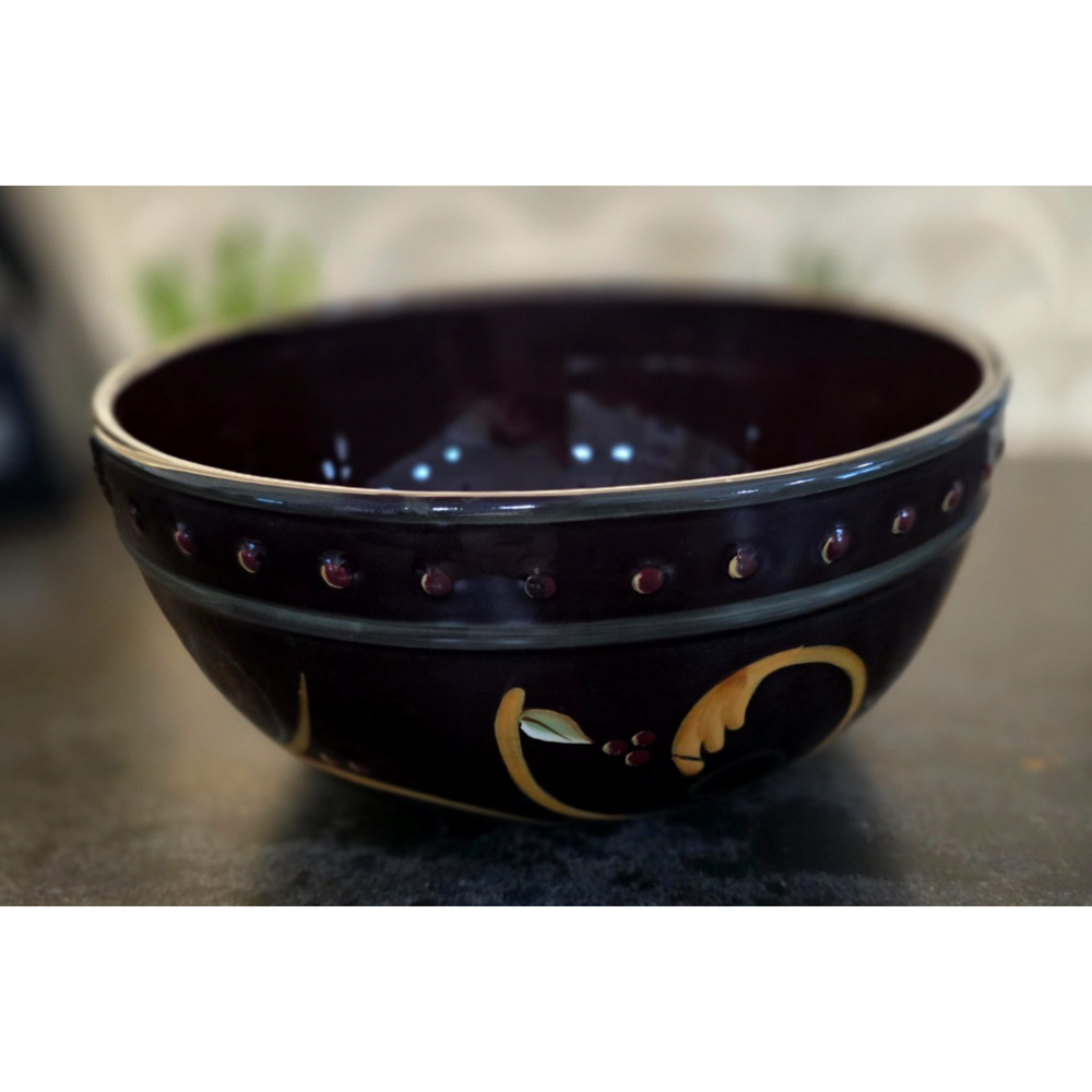 Demdaco Chocolate Berries Large Salad Serving Bowl Green Band 10 1/8"